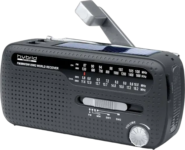 Muse MH-07 DS World Band Radio, FM/MW/SW, Solar Panel, Hand Crank Dynamo, Rechargeable Battery, Emergency Siren, LED Flashlight, USB Phone Charging
