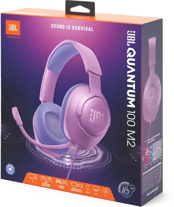 JBL Quantum 100M2 Wired Over-Ear Gaming Headset - Purple, with QuantumSOUND Signature, Detachable Boom Microphone, Memory Foam Ear Cushions, 3.5mm Jack