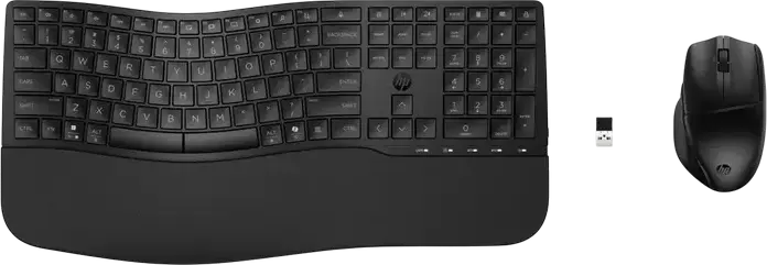 HP 680 Comfort Dual-Mode Wireless Keyboard and Mouse Combo, Bluetooth & 2.4GHz, Full-size Wave Keyboard with Wrist Rest, 4000 dpi Optical Mouse, Black