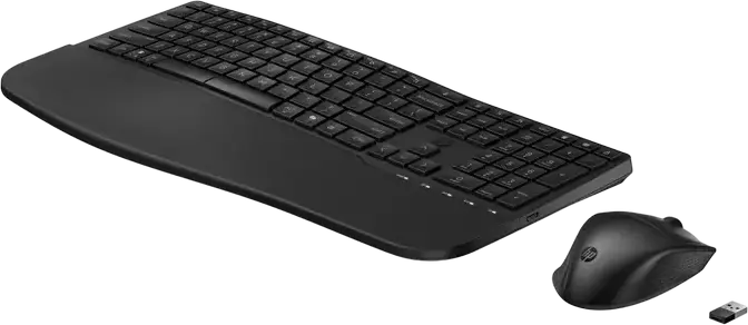 HP 680 Comfort Dual-Mode Wireless Keyboard and Mouse Combo, Bluetooth & 2.4GHz, Full-size Wave Keyboard with Wrist Rest, 4000 dpi Optical Mouse, Black