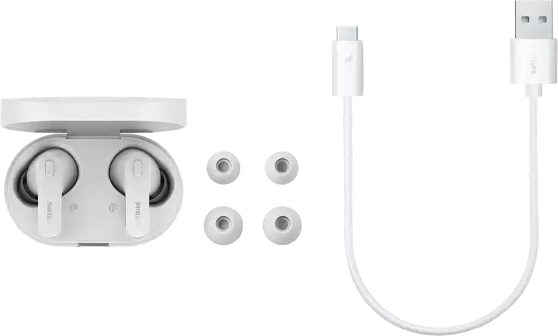Casca Philips TAT1108WT True Wireless Stereo TWS In-ear, Bluetooth 5.3, Drivere Dinamice 6mm, Rezistenta la stropi IPX4, Microfon AI, Alb