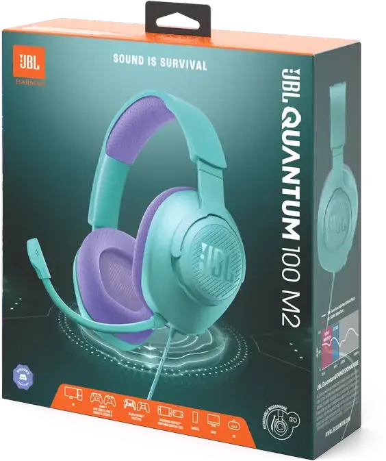 JBL Quantum 100M2 Wired Over-Ear Gaming Headset - Cyan, with QuantumSOUND Signature, Detachable Boom Microphone, Memory Foam Ear Cushions, 3.5mm Jack