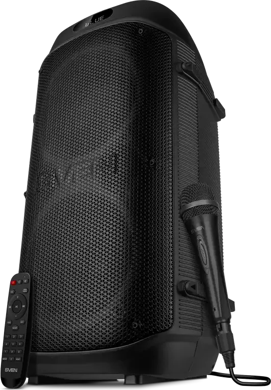 SVEN PS-850 Portable Party Speaker, 100W RMS, Bluetooth, NFC, TWS, RGB Lighting, FM Radio, Built-in Battery up to 28h, USB-C, Microphone & Remote, Black
