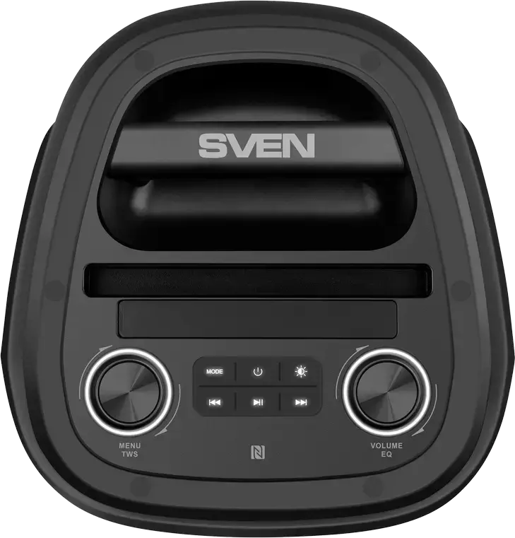 SVEN PS-850 Portable Party Speaker, 100W RMS, Bluetooth, NFC, TWS, RGB Lighting, FM Radio, Built-in Battery up to 28h, USB-C, Microphone & Remote, Black