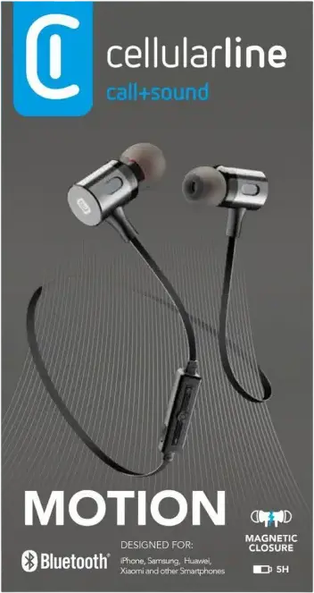 Casca Bluetooth Stereo Cellularline Motion In-Ear, Casti Wireless cu Banda de Gat si Inchidere Magnetica, Design din Metal, Microfon Integrat, Negru
