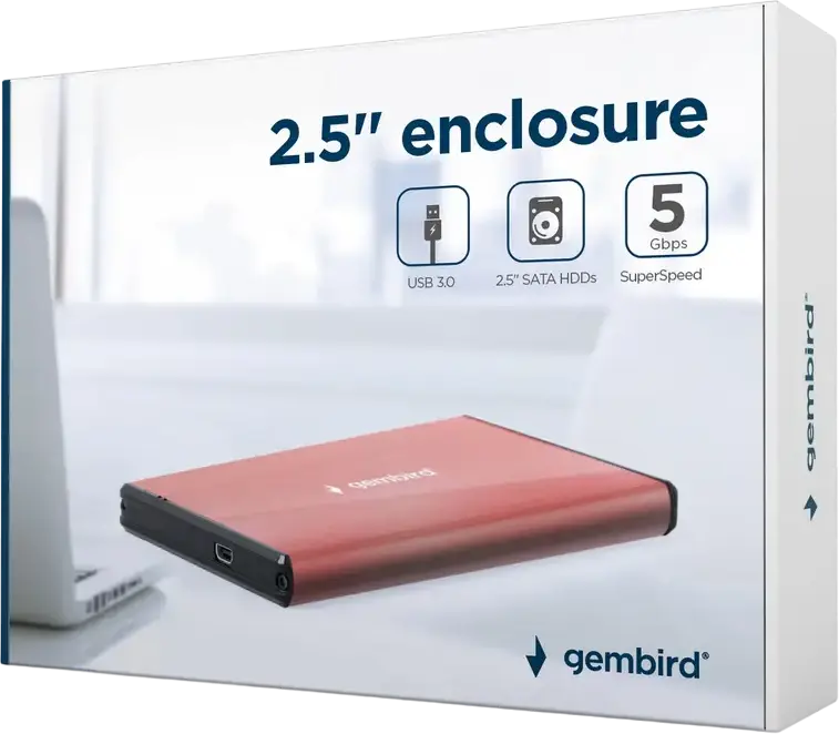 Cutie Externa Gembird EE2-U3S-3 pentru HDD/SSD SATA 2.5", Interfață USB 3.0 SuperSpeed 5Gbps, Aluminiu Periat și Plastic, Suportă până la 2TB, Roz