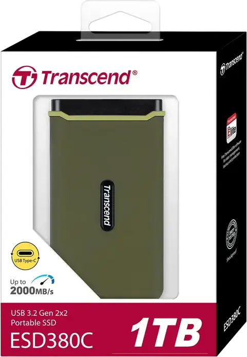 Transcend ESD380C Portable SSD 1TB USB-C 3.2 Gen 2x2 External Solid State Drive 2000MB/s Read/Write 3D NAND Aluminum Shock-Resistant Green