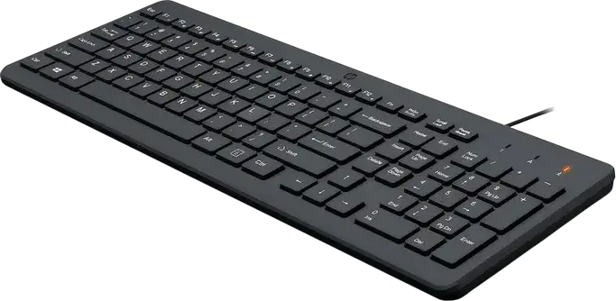 HP 150 Wired Keyboard and Mouse Combo 240J7AA, Full Size Membrane Keyboard, 1600 DPI Optical Ambidextrous Mouse, USB Interface, Black