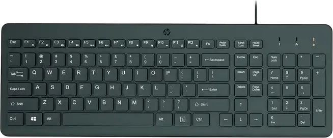 HP 150 Wired Keyboard and Mouse Combo 240J7AA, Full Size Membrane Keyboard, 1600 DPI Optical Ambidextrous Mouse, USB Interface, Black