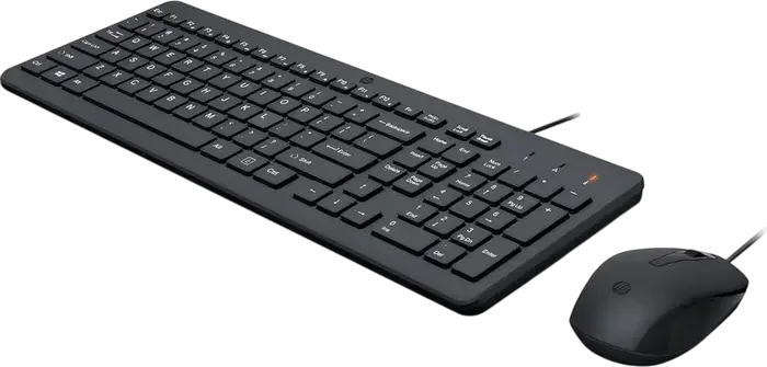 HP 150 Wired Keyboard and Mouse Combo 240J7AA, Full Size Membrane Keyboard, 1600 DPI Optical Ambidextrous Mouse, USB Interface, Black
