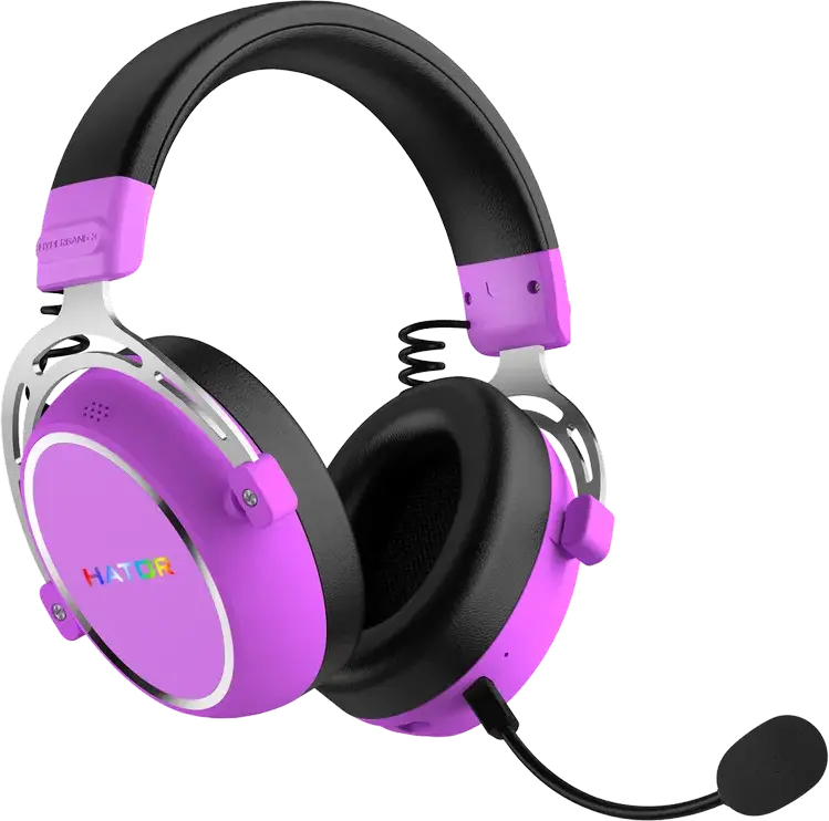 Casca Gaming HATOR Hypergang 3 Wireless, Cyber Violet, Hi-Res LDAC, ANC Hibrid, Bluetooth 5.4, 2.4GHz, Difuzoare 40mm, Audio Spatial THX, Microfon Detasabil, Baterie 40h