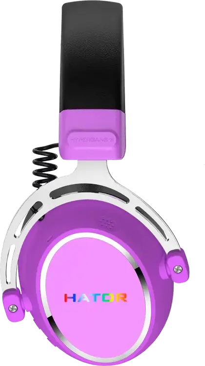 Casca Gaming HATOR Hypergang 3 Wireless, Cyber Violet, Hi-Res LDAC, ANC Hibrid, Bluetooth 5.4, 2.4GHz, Difuzoare 40mm, Audio Spatial THX, Microfon Detasabil, Baterie 40h