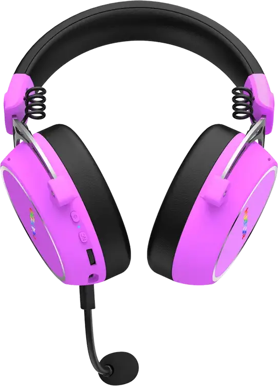 Casca Gaming HATOR Hypergang 3 Wireless, Cyber Violet, Hi-Res LDAC, ANC Hibrid, Bluetooth 5.4, 2.4GHz, Difuzoare 40mm, Audio Spatial THX, Microfon Detasabil, Baterie 40h