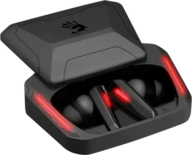Bloody M70 TWS Gaming Earbuds, Bluetooth 5.2, Dual-Mode Low Latency & Hi-Res Audio, Dual ENC Noise Cancellation, IPX4, Aluminum Case, Black/Red