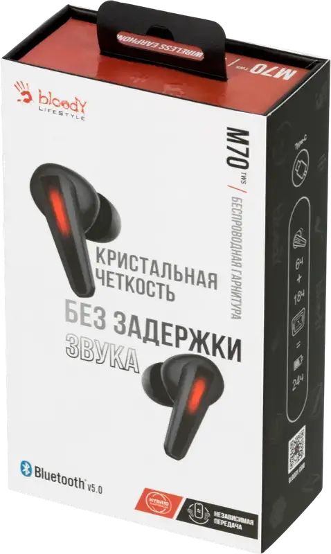 Bloody M70 TWS Gaming Earbuds, Bluetooth 5.2, Dual-Mode Low Latency & Hi-Res Audio, Dual ENC Noise Cancellation, IPX4, Aluminum Case, Black/Red