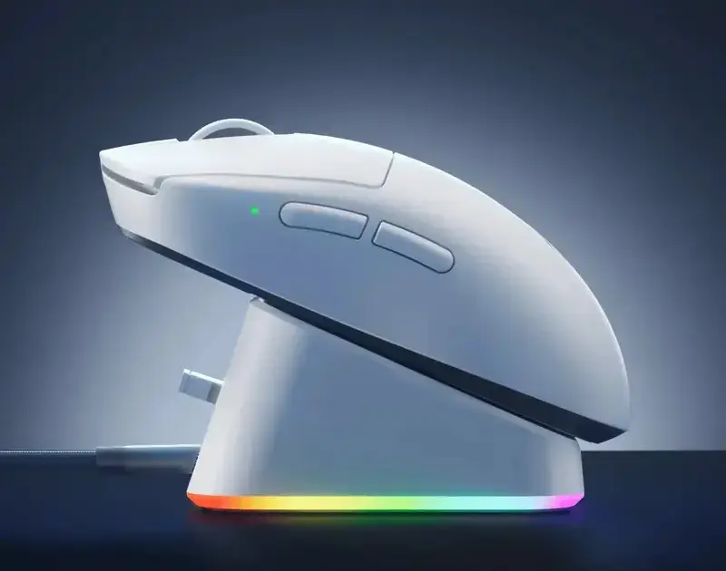 Mouse Gaming Wireless MCHOSE A7 V2 Pro Plus, Senzor PixArt PAW3395 26000 DPI, Rata Polling 8000Hz, Conectivitate Tri-mode, Switchuri Omron, Alb
