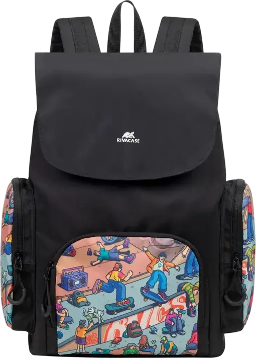 Rucsac Urban Rivacase Agora 5425 Skaters, Poliester Impermeabil, Volum 15L, Compartiment Laptop și Buzunar Tabletă 10.5", Negru