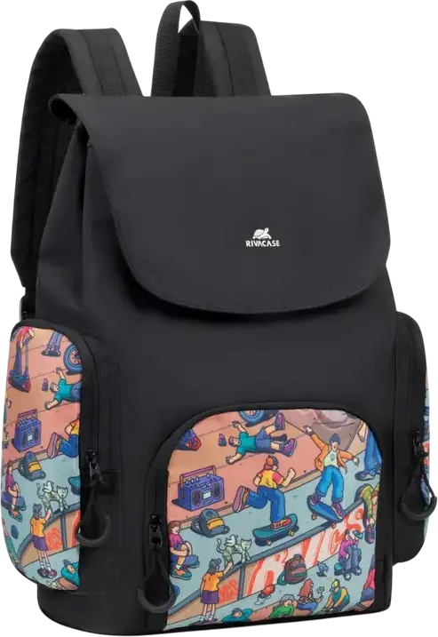 Rucsac Urban Rivacase Agora 5425 Skaters, Poliester Impermeabil, Volum 15L, Compartiment Laptop și Buzunar Tabletă 10.5", Negru