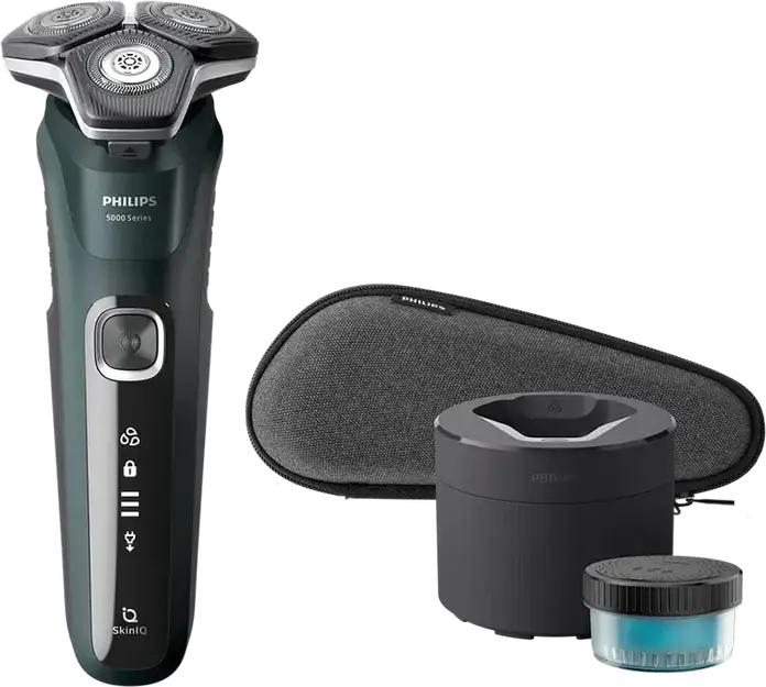 Aparat de Ras Electric Philips S5884/50 Series 5000, Tehnologie SkinIQ PowerAdapt, Lame SteelPrecision, Utilizare Umed și Uscat, Trimer Integrat