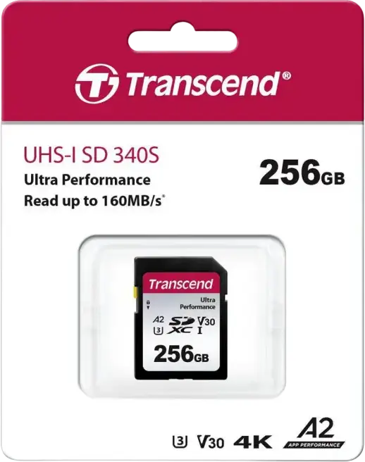 Transcend SDXC 340S 256GB UHS-I U3 V30 A2 Memory Card, 160MB/s Read 90MB/s Write, 3D NAND Flash, Waterproof Shockproof X-Ray Proof