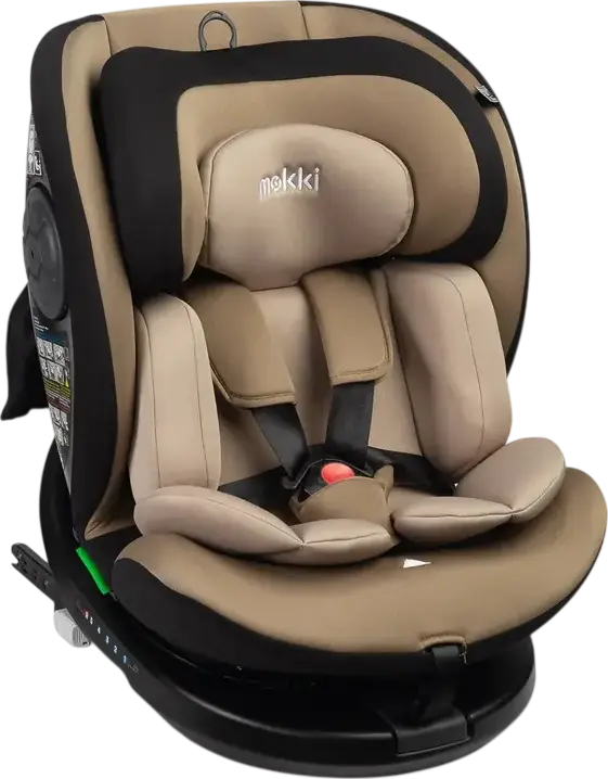 Caretero Mokki i-Size 360 Rotating Car Seat, Beige, ECE R129/02, ISOFIX & TopTether, 0-36 kg, 40-150 cm, 5-Point Harness, 7-Step Headrest, 0+/1/2/3 Groups
