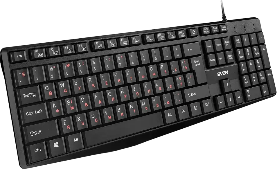 SVEN KB-S305 Wired USB Membrane Keyboard, 105 Keys with 12 Multimedia Fn Keys, Low-profile, Moisture-resistant, Silent Operation, Black