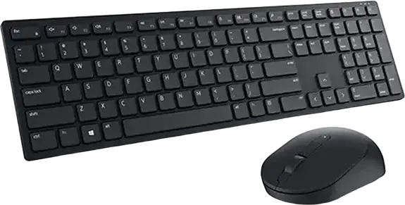 Set Tastatură și Mouse Wireless Dell KM5221W, Negru, Layout Engleză/Rusă, Taste Silențioase, Picioare Ergonomice Reglabile, Mouse Simetric, Baterie până la 36 de Luni, Receptor USB