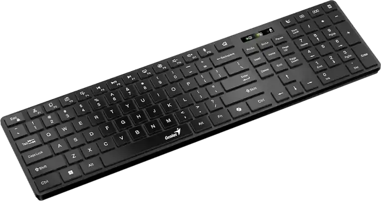 Genius SlimStar 7250BT Wireless Bluetooth Business Keyboard, Dual Mode 2.4GHz RF & BT 5.3, Slim Chocolate Keys, Copilot AI & Media Keys, Multi-OS
