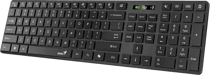 Genius SlimStar 7250BT Wireless Bluetooth Business Keyboard, Dual Mode 2.4GHz RF & BT 5.3, Slim Chocolate Keys, Copilot AI & Media Keys, Multi-OS