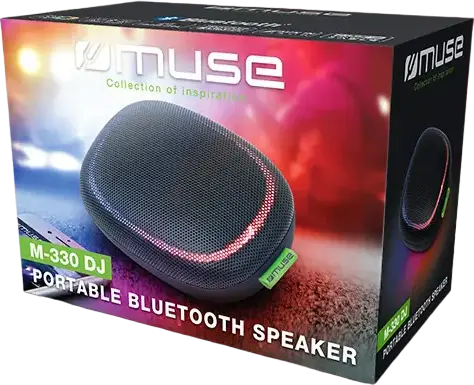 Muse M-330 DJ Portable Bluetooth Speaker, 5W Output, Multicolor Ambience Light, Stereo Pairing, Hands-free Calling, Micro USB, Aux-in, Black