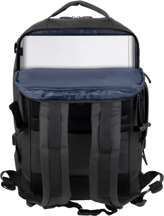 Rivacase Tegel 8465 Travel Laptop Backpack for up to 17.3" Laptops, Water-Resistant Recycled rPET Polyester, Luggage Strap, Black