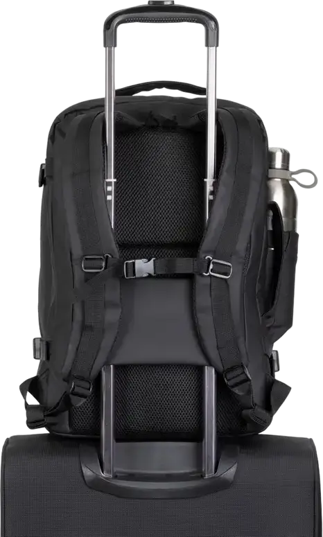 Rivacase Tegel 8465 Travel Laptop Backpack for up to 17.3" Laptops, Water-Resistant Recycled rPET Polyester, Luggage Strap, Black