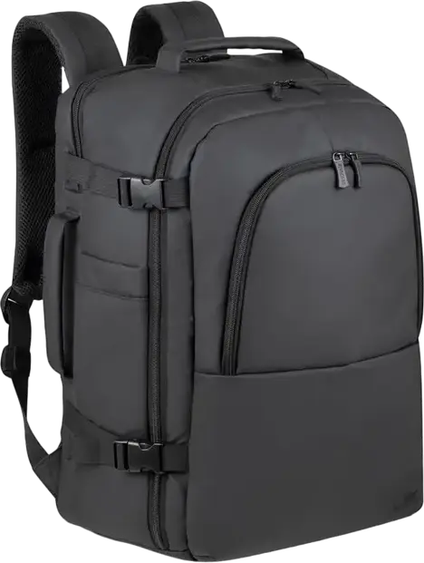 Rivacase Tegel 8465 Travel Laptop Backpack for up to 17.3" Laptops, Water-Resistant Recycled rPET Polyester, Luggage Strap, Black