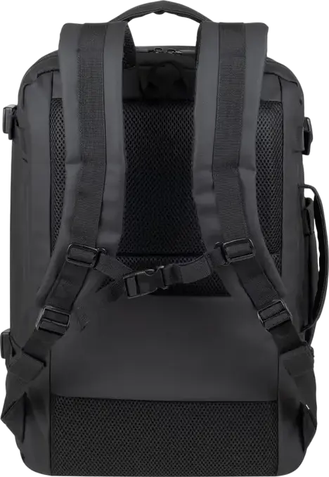 Rivacase Tegel 8465 Travel Laptop Backpack for up to 17.3" Laptops, Water-Resistant Recycled rPET Polyester, Luggage Strap, Black