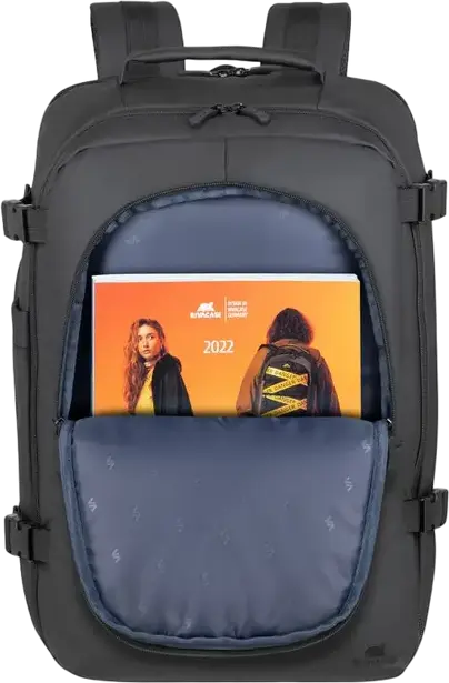 Rivacase Tegel 8465 Travel Laptop Backpack for up to 17.3" Laptops, Water-Resistant Recycled rPET Polyester, Luggage Strap, Black