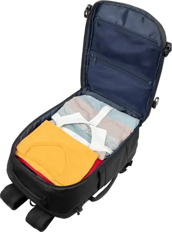 Rivacase Tegel 8465 Travel Laptop Backpack for up to 17.3" Laptops, Water-Resistant Recycled rPET Polyester, Luggage Strap, Black