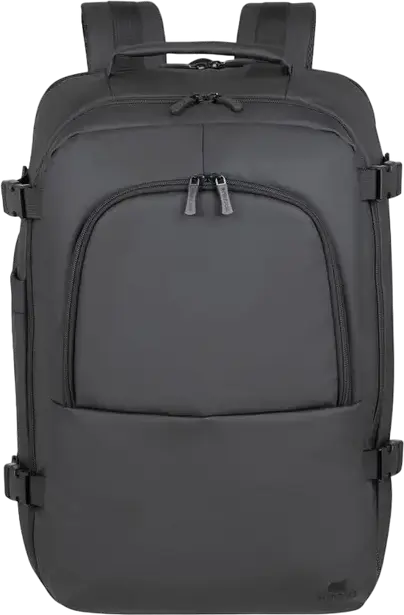 Rivacase Tegel 8465 Travel Laptop Backpack for up to 17.3" Laptops, Water-Resistant Recycled rPET Polyester, Luggage Strap, Black