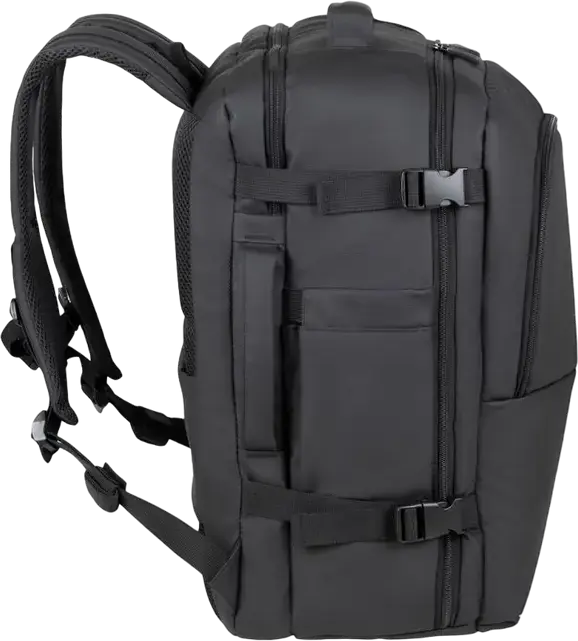 Rivacase Tegel 8465 Travel Laptop Backpack for up to 17.3" Laptops, Water-Resistant Recycled rPET Polyester, Luggage Strap, Black