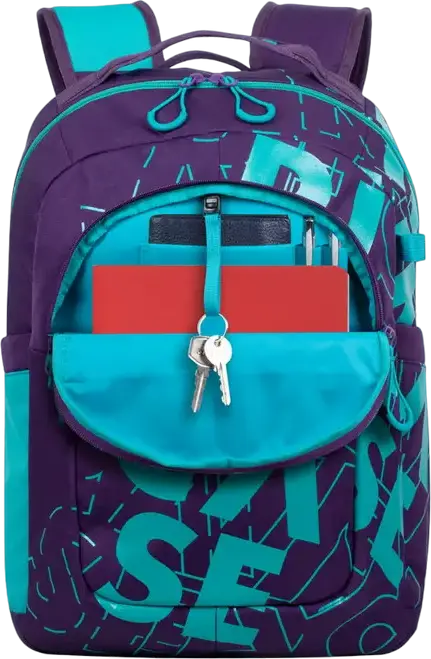 RivaCase Heide 5430 Daily Laptop Backpack for 15.6 inch Laptops, 30L Capacity, Water Resistant Polyester, 2 Compartments, Unisex, Violet/Aquamarine