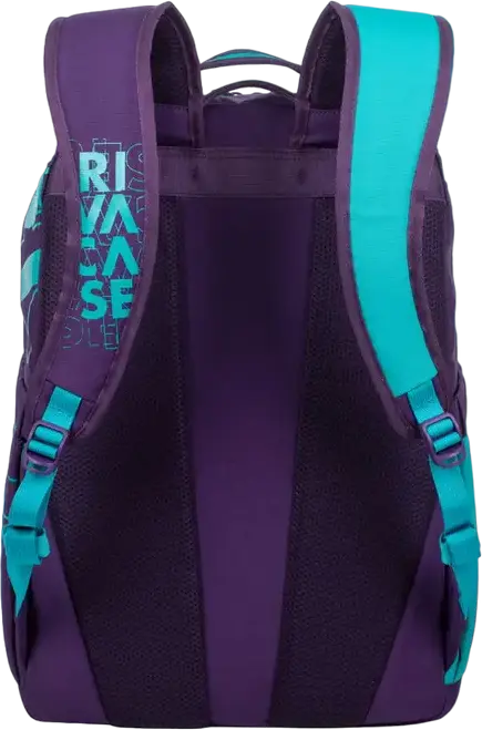 RivaCase Heide 5430 Daily Laptop Backpack for 15.6 inch Laptops, 30L Capacity, Water Resistant Polyester, 2 Compartments, Unisex, Violet/Aquamarine