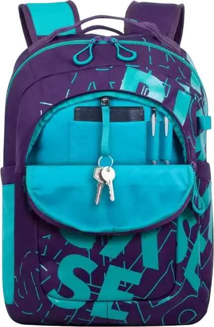 RivaCase Heide 5430 Daily Laptop Backpack for 15.6 inch Laptops, 30L Capacity, Water Resistant Polyester, 2 Compartments, Unisex, Violet/Aquamarine