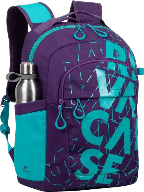 RivaCase Heide 5430 Daily Laptop Backpack for 15.6 inch Laptops, 30L Capacity, Water Resistant Polyester, 2 Compartments, Unisex, Violet/Aquamarine