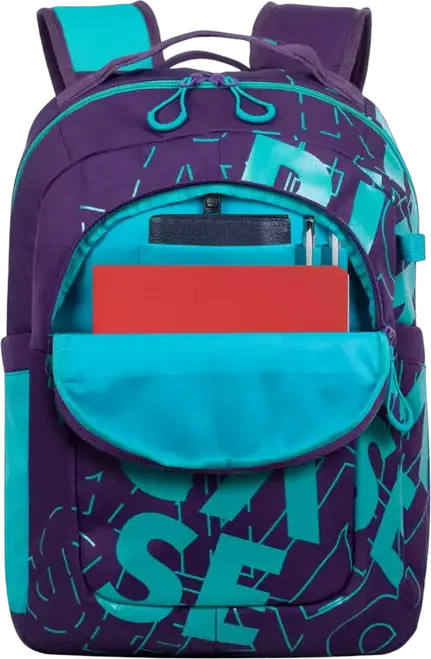 RivaCase Heide 5430 Daily Laptop Backpack for 15.6 inch Laptops, 30L Capacity, Water Resistant Polyester, 2 Compartments, Unisex, Violet/Aquamarine