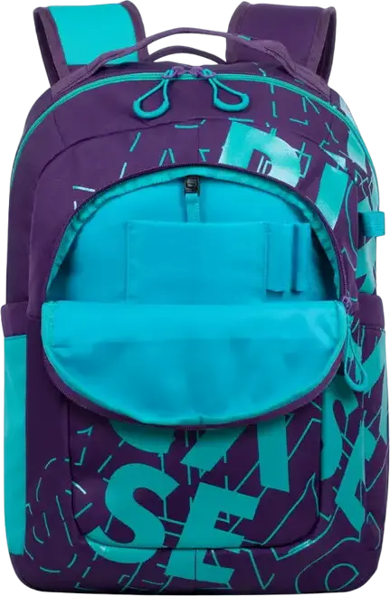 RivaCase Heide 5430 Daily Laptop Backpack for 15.6 inch Laptops, 30L Capacity, Water Resistant Polyester, 2 Compartments, Unisex, Violet/Aquamarine
