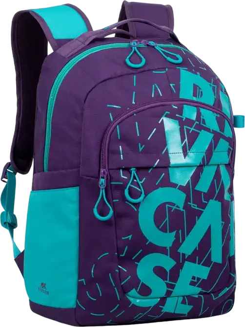 RivaCase Heide 5430 Daily Laptop Backpack for 15.6 inch Laptops, 30L Capacity, Water Resistant Polyester, 2 Compartments, Unisex, Violet/Aquamarine