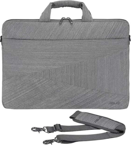 ASUS Artemis Carry Bag for 15-inch Notebooks, Water-Resistant Two-Tone Polyester, Grey, Slim Lightweight Design with Trolley Sleeve and Padded Strap