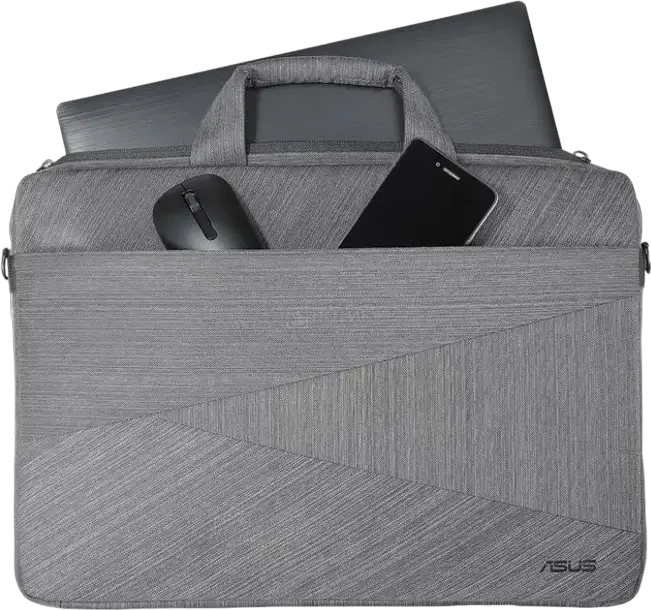 ASUS Artemis Carry Bag for 15-inch Notebooks, Water-Resistant Two-Tone Polyester, Grey, Slim Lightweight Design with Trolley Sleeve and Padded Strap