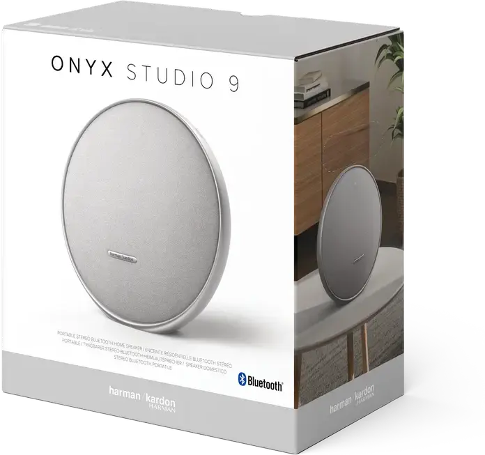 Harman Kardon Onyx Studio 9 Portable Bluetooth Speaker, Grey, 50W RMS, 120mm Woofer, 3 Tweeters, Bluetooth 5.3, 8h Battery, Recycled Aluminium, HK One App