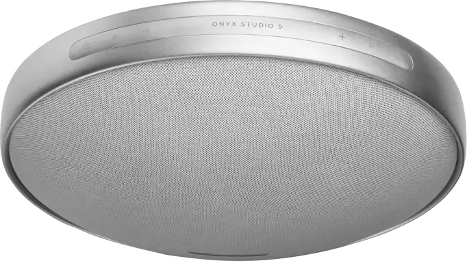 Harman Kardon Onyx Studio 9 Portable Bluetooth Speaker, Grey, 50W RMS, 120mm Woofer, 3 Tweeters, Bluetooth 5.3, 8h Battery, Recycled Aluminium, HK One App