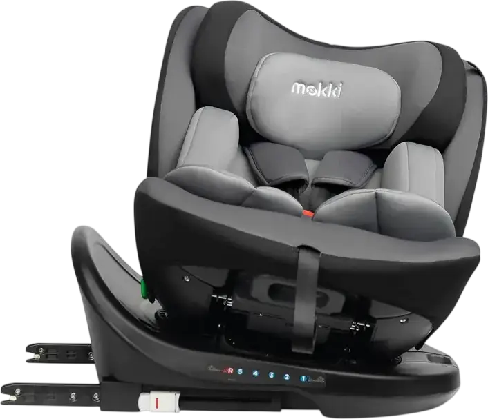 Caretero Mokki i-Size 360 Rotating Car Seat, Grey, ECE R129/02, ISOFIX & TopTether, 0-36 kg, 40-150 cm, 5-Point Harness, 7-Step Headrest, 0+/1/2/3 Groups